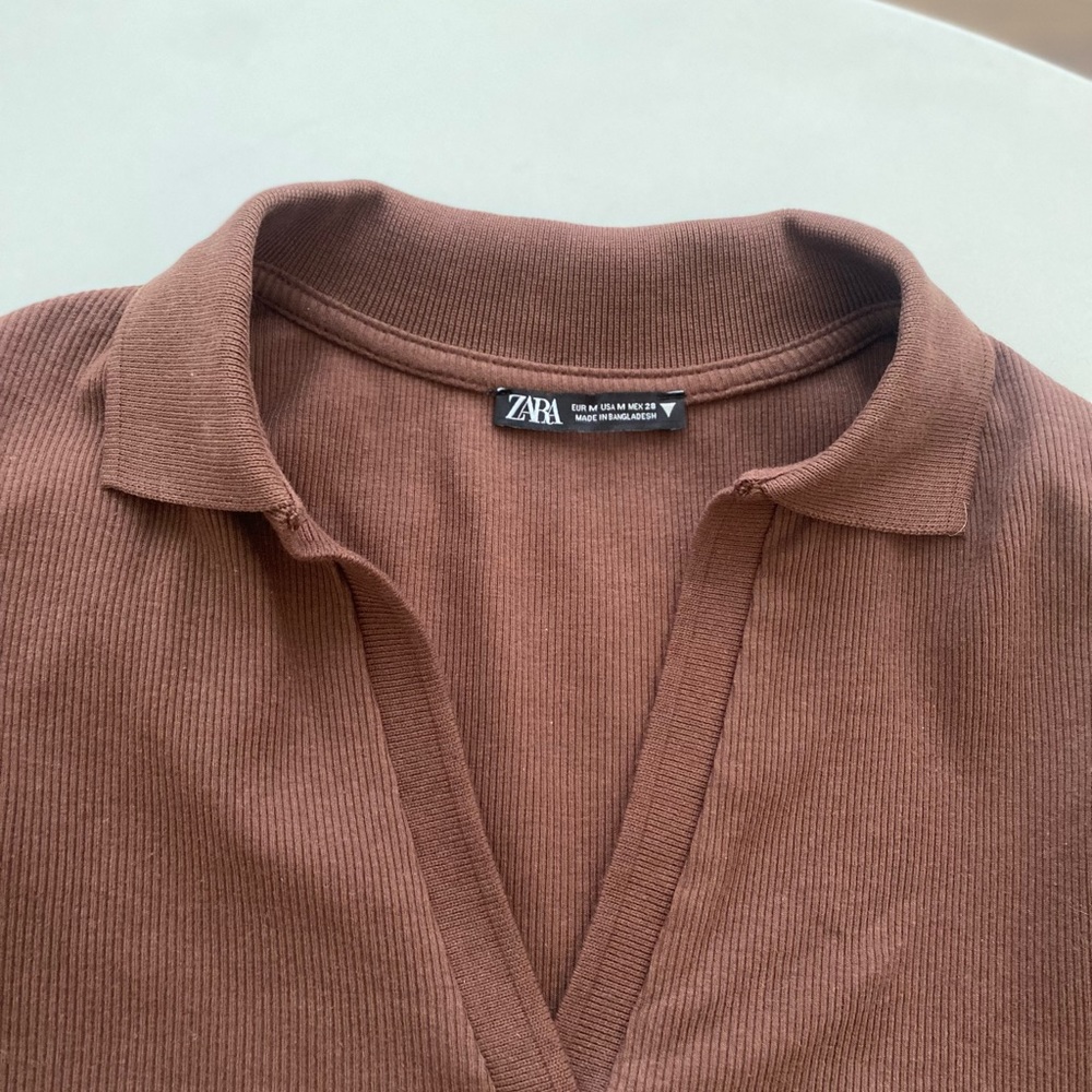 Zara Ribbed Polo - Brown - Picture 5 of 6